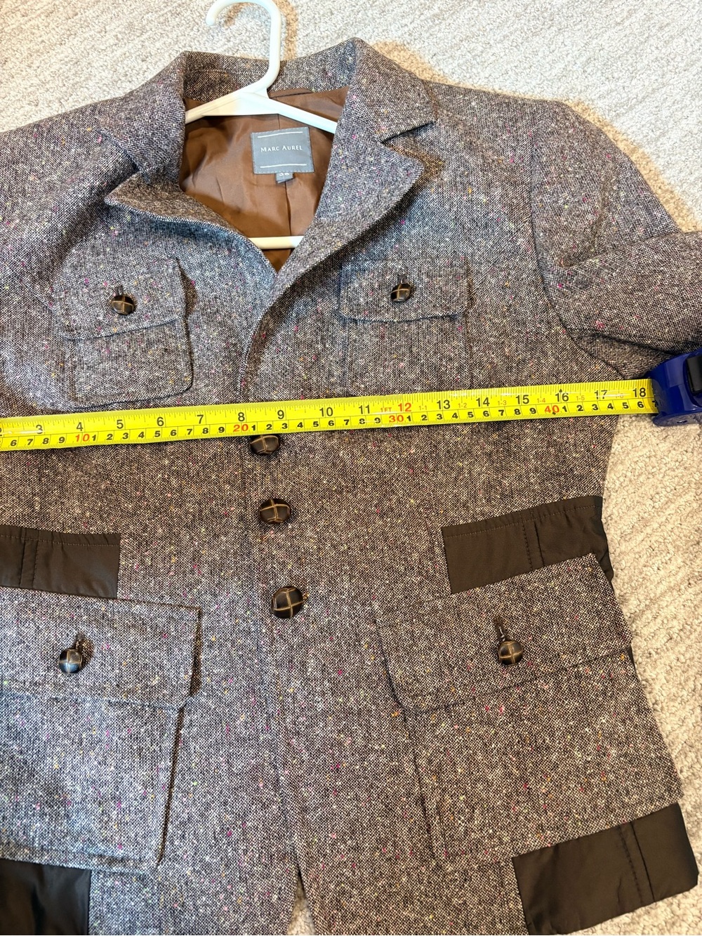 Marc Aurel Tweed Wool Blend Blazer Jacket Utility Style EU 36 US 4-6 - Picture 12 of 15
